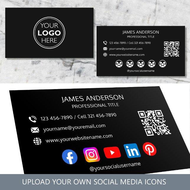 Carte De Visite Code QR de médias sociaux de logo professionnel no (Créateur téléchargé)
