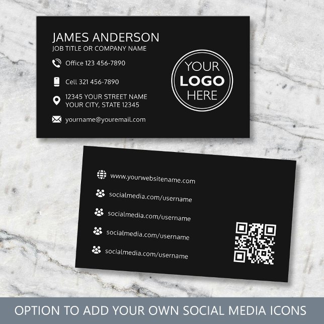 Carte De Visite Code QR de médias sociaux de logo professionnel no (Créateur téléchargé)