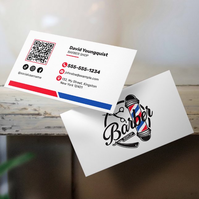 Carte De Visite Code QR de médias sociaux de salon de coiffure bar (Créateur téléchargé)