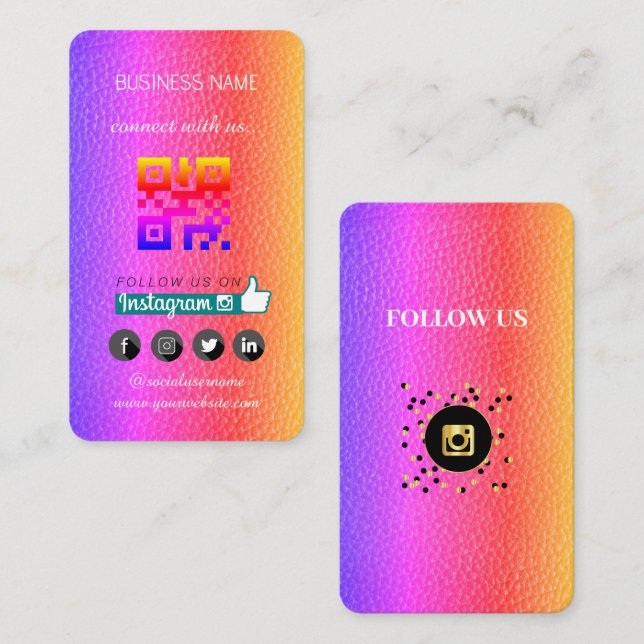 Carte De Visite Code QR de médias sociaux en cuir (Devant / Derrière)