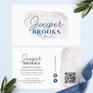 Carte De Visite Code QR de médias sociaux en paillettes bleues giv