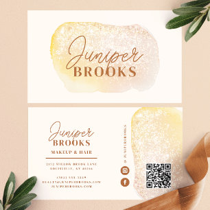 Carte De Visite Code QR de médias sociaux Peach Gold Pailleté