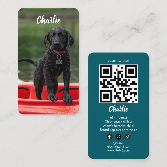 Carte De Visite Code QR de médias sociaux pour chien de compagnie  (Devant / Derrière)