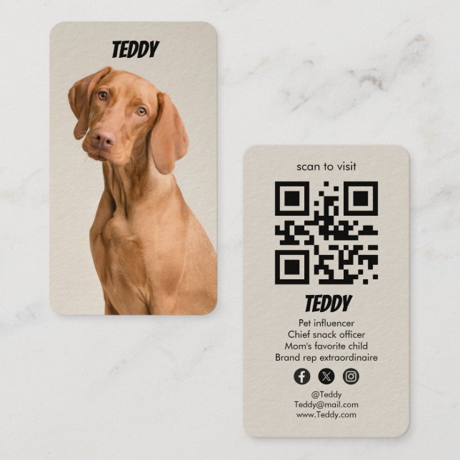 Carte De Visite Code QR de médias sociaux pour chien de compagnie  (Devant / Derrière)