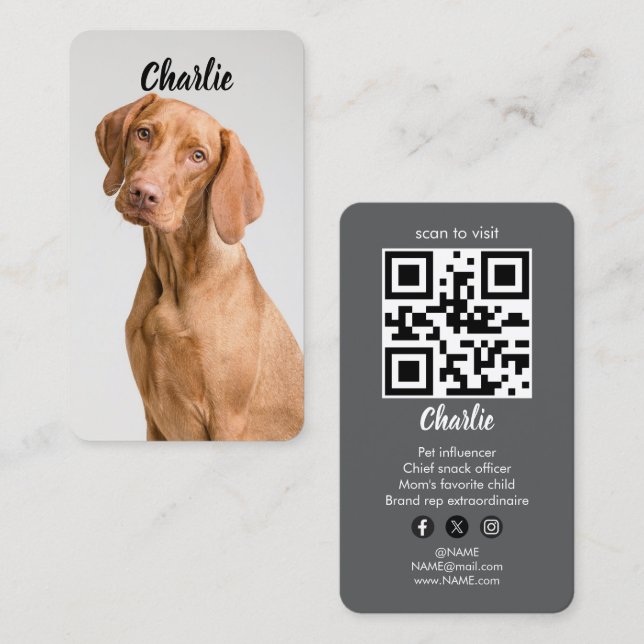 Carte De Visite Code QR de médias sociaux pour chien de compagnie  (Devant / Derrière)