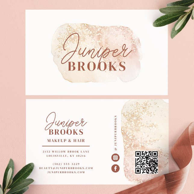 Carte De Visite Code QR de médias sociaux Rose Poussiéreuse Paille (Créateur téléchargé)