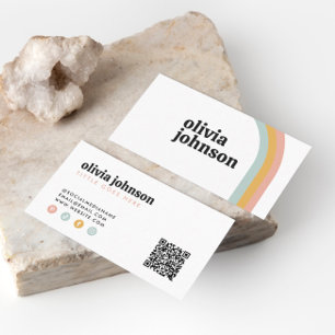 Carte De Visite Code QR de médias sociaux Vagues colorées Arc-en-c