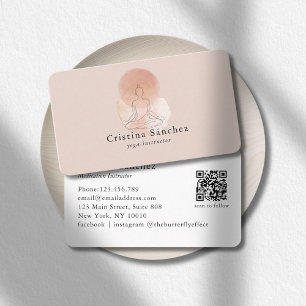 Carte De Visite Code QR de méditation de yoga de femme en art liné