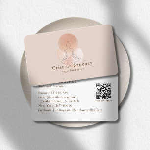 Carte De Visite Code QR de méditation de yoga de femme en art liné