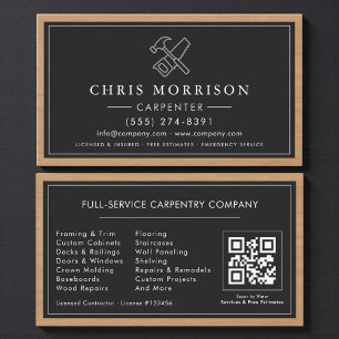 Carte De Visite Code QR de menuiserie de luxe pour charpentier