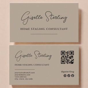 Carte De Visite Code QR de mise en scène de maison neutre taupe Sc