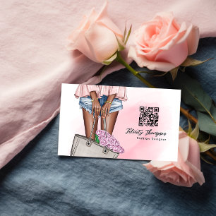 Carte De Visite Code QR de mode en denim rose et bleu