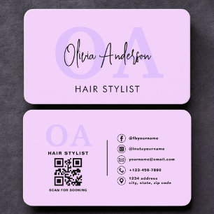 Carte De Visite Code QR de monogramme de coiffeur violet