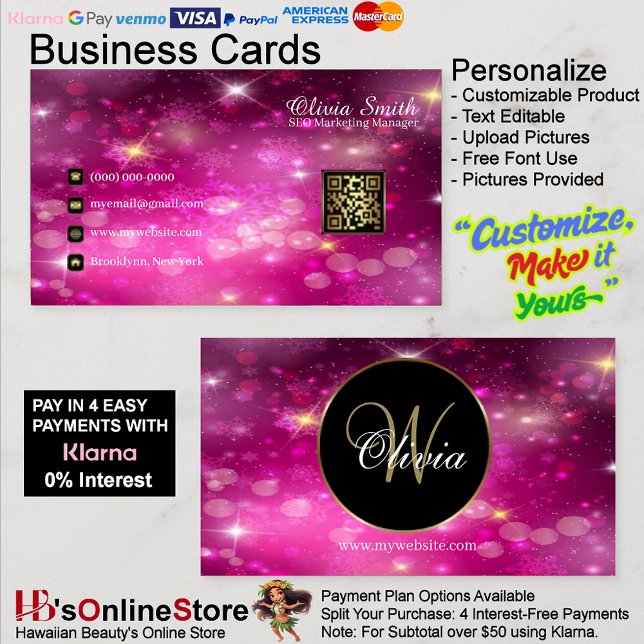 Carte De Visite Code QR de monogramme élégant (Monogram Elegant Classy Sparkle QR Code Business Card 36.)