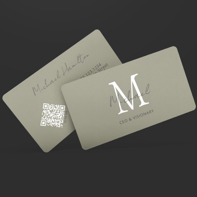 Carte De Visite Code QR de monogramme en étain moderne (Créateur téléchargé)