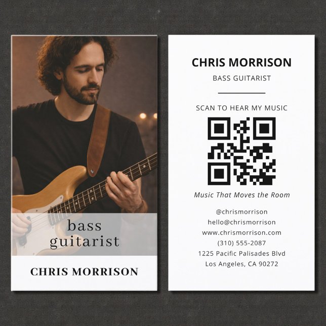 Carte De Visite Code QR de musicien bassiste Photo (Créateur téléchargé)