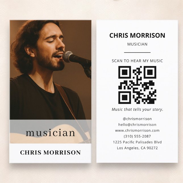 Carte De Visite Code QR de musicien Photo (Créateur téléchargé)