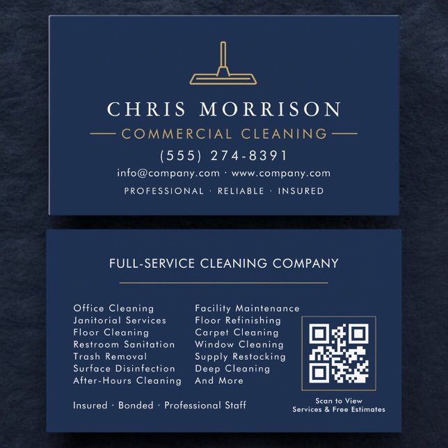Carte De Visite Code QR de nettoyage commercial professionnel (Créateur téléchargé)