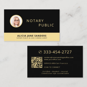 Carte De Visite Code QR de notaire photo professionnel noir or
