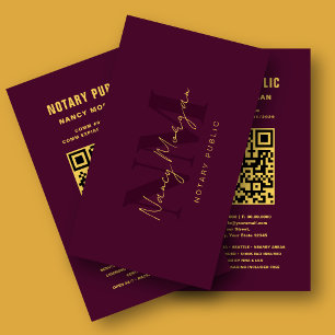 Carte De Visite Code QR de notaire public avec monogramme bordeaux