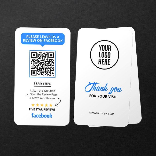 Carte De Visite Code QR de notation 5 étoiles pour les avis Facebo (Créateur téléchargé)