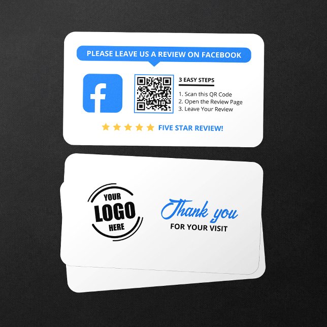 Carte De Visite Code QR de notation 5 étoiles pour les avis Facebo (Créateur téléchargé)