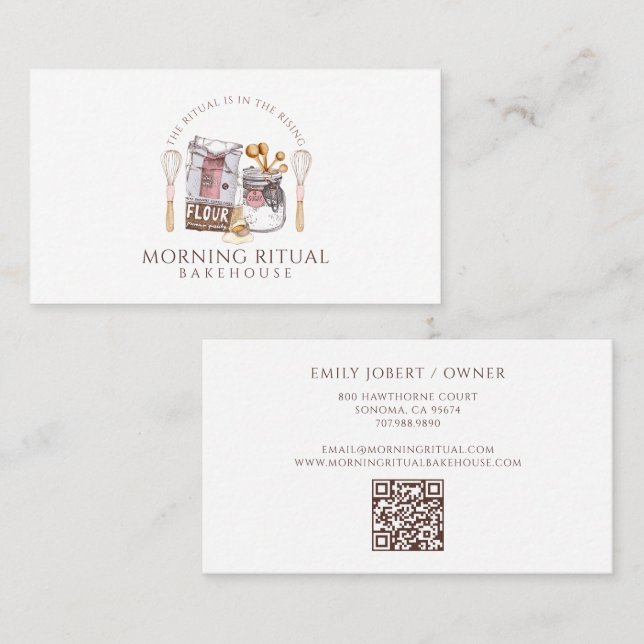 Carte De Visite Code QR de pâtissier-traiteur en aquarelle artisan (Devant / Derrière)