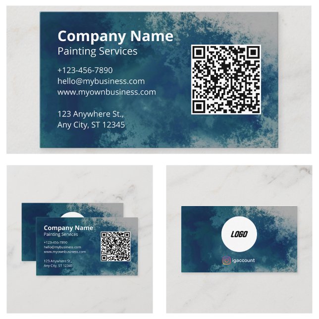 Carte De Visite Code QR de peintre à l'aquarelle bleue (Blue Watercolor Painter QR Code Business Cards)