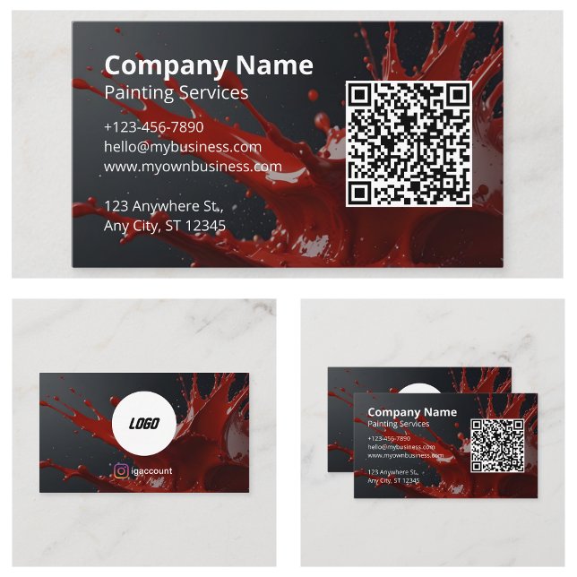 Carte De Visite Code QR de peintre rouge moderne (Modern Red Painter QR Code Business Cards)