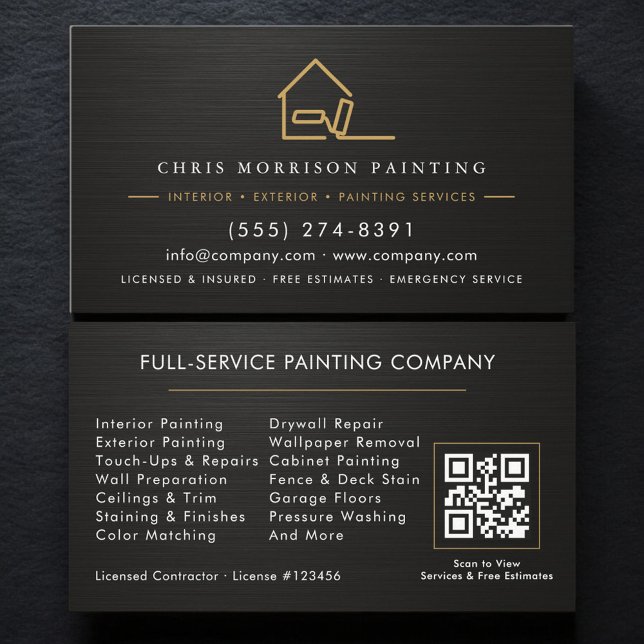 Carte De Visite Code QR de peinture en noir métallisé or (Créateur téléchargé)