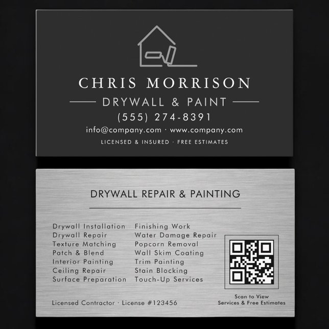 Carte De Visite Code QR de peinture et cloison sèche Professionnel (Créateur téléchargé)