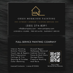 Carte De Visite Code QR de peinture professionnel Or Noir