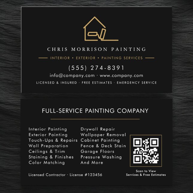 Carte De Visite Code QR de peinture professionnel Or Noir (Créateur téléchargé)