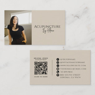 Carte De Visite Code QR de photo d'acupuncteur moderne