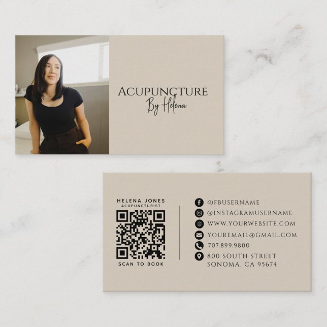 Carte De Visite Code QR de photo d'acupuncteur moderne (Devant / Derrière)