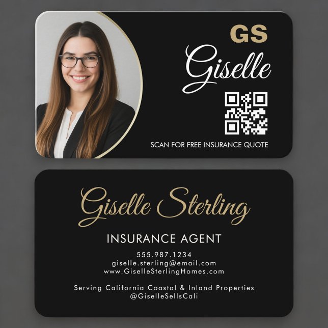 Carte De Visite Code QR de photo d'agent d'assurance  (Créateur téléchargé)