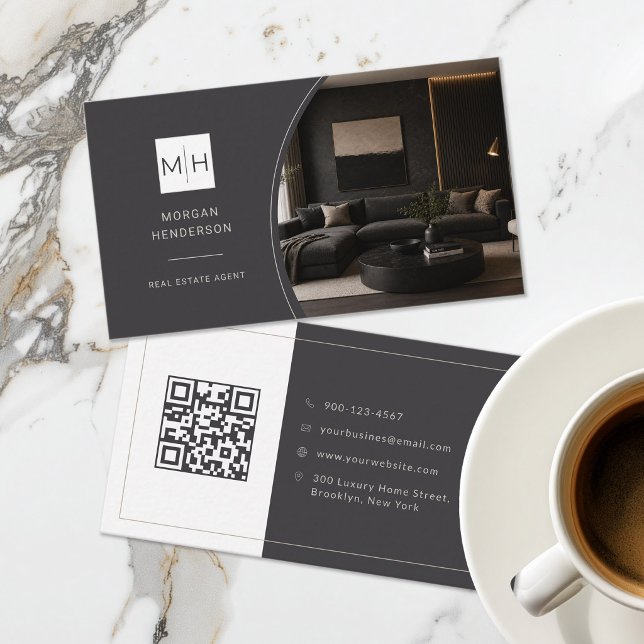 Carte De Visite Code QR de photo d'agent immobilier de luxe  (Créateur téléchargé)