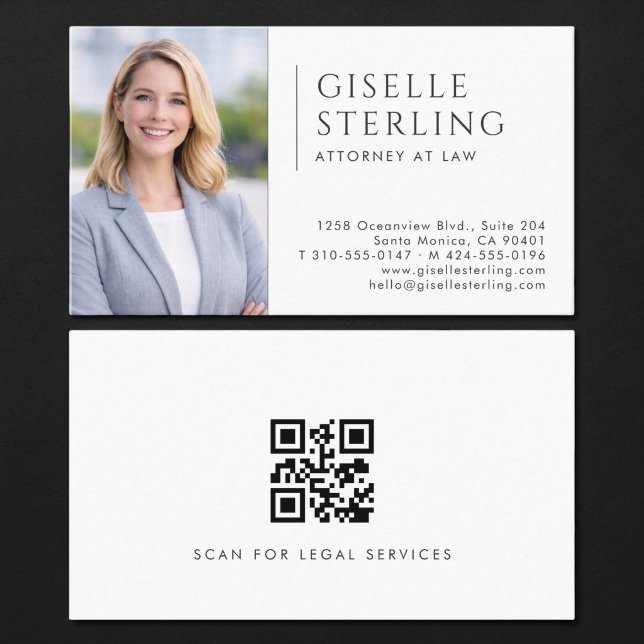 Carte De Visite Code QR de photo d'avocat (Créateur téléchargé)