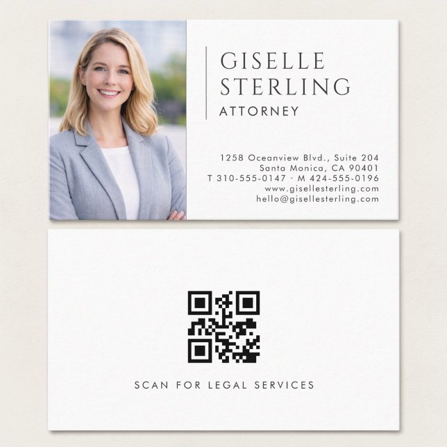 Carte De Visite Code QR de photo d'avocat (Créateur téléchargé)