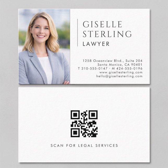 Carte De Visite Code QR de photo d'avocat (Créateur téléchargé)