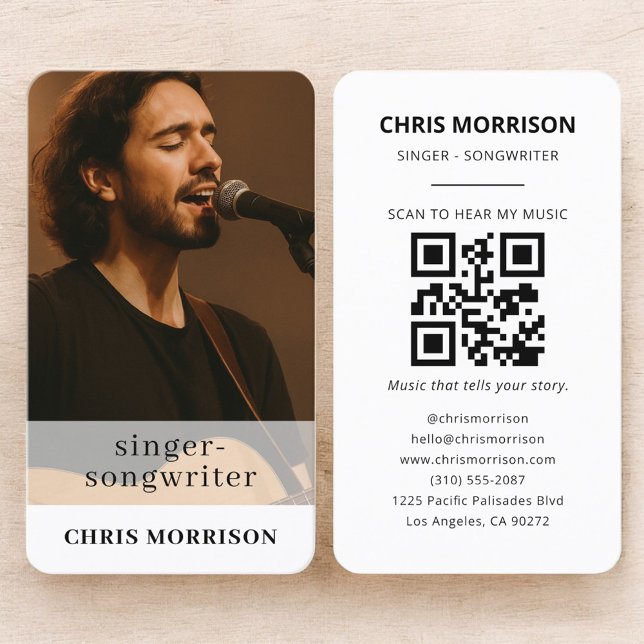 Carte De Visite Code QR de photo de chanteur-compositeur (Créateur téléchargé)