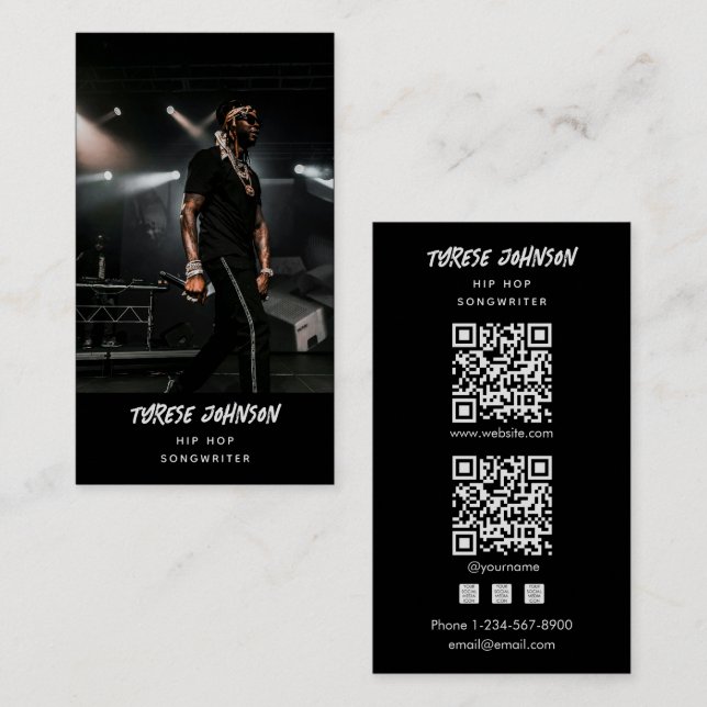 Carte De Visite Code QR de photo de chanteur rappeur hip hop (Devant / Derrière)