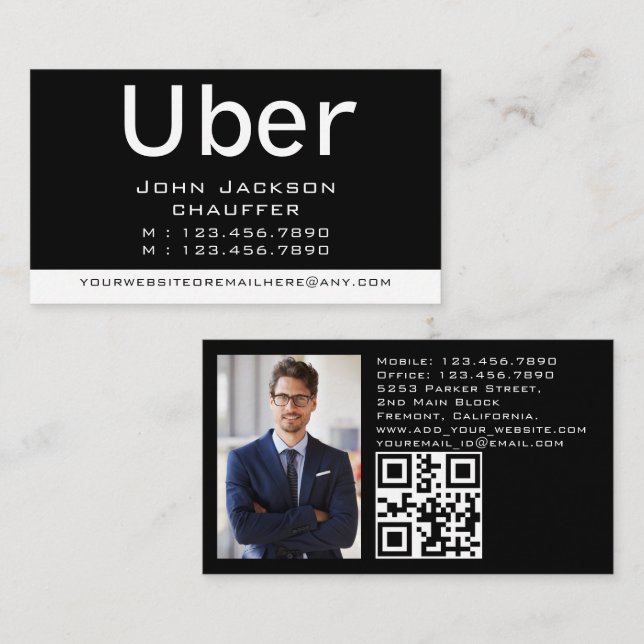 Carte De Visite Code QR de photo de chauffeur de taxi moderne et t (Devant / Derrière)