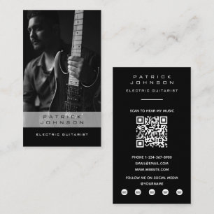Carte De Visite Code QR de photo de musicien guitariste électrique