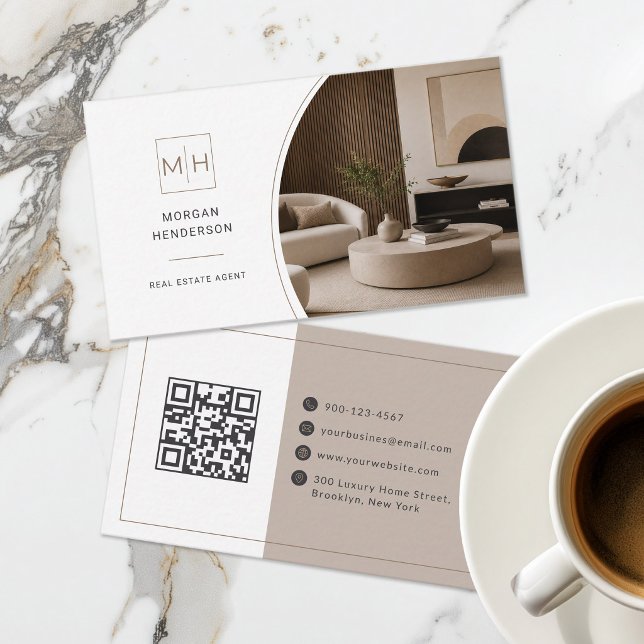 Carte De Visite Code QR de photo de propriété de courtier de luxe (Créateur téléchargé)