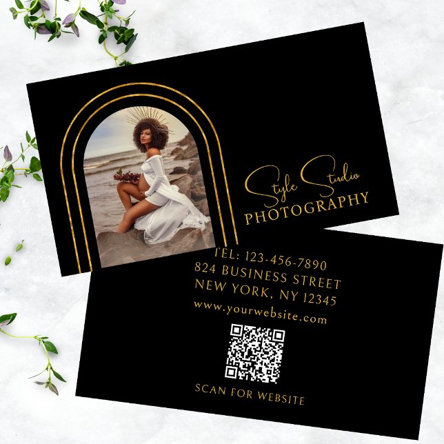 Carte De Visite Code QR de photo de script moderne élégant Photogr (Créateur téléchargé)