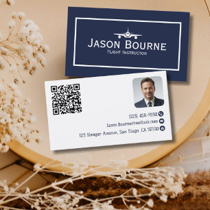 Carte De Visite Code QR de photo d'employé professionnel Bleu Avia