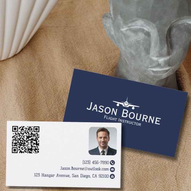 Carte De Visite Code QR de photo d'employé professionnel Bleu Avia (Créateur téléchargé)