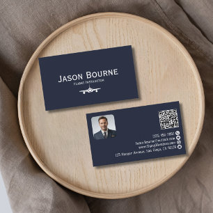 Carte De Visite Code QR de photo d'employé professionnel Bleu Avia