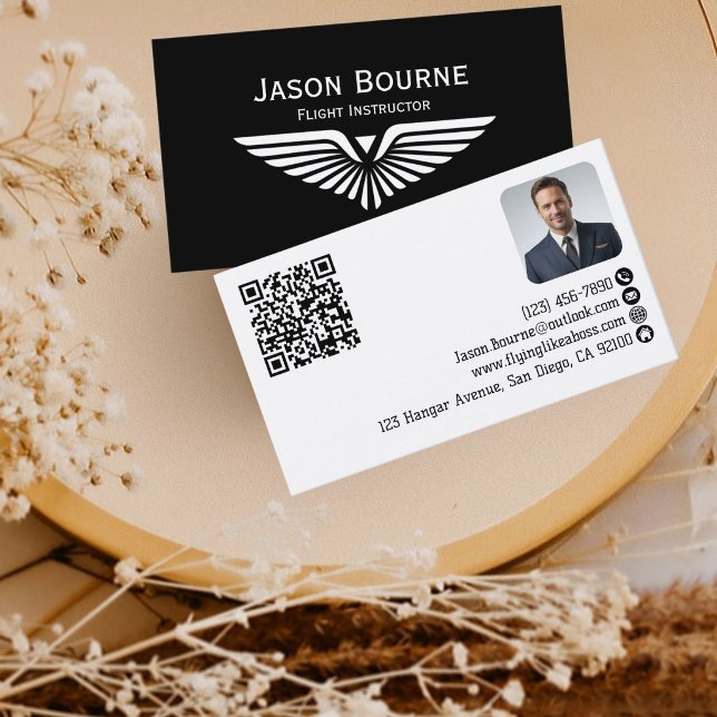 Carte De Visite Code QR de photo d'employé professionnel Pilote de (Créateur téléchargé)